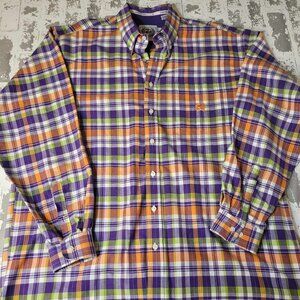 Cinch Men's Purple/Orange/Green Plaid‎ LS Button Down Size XL